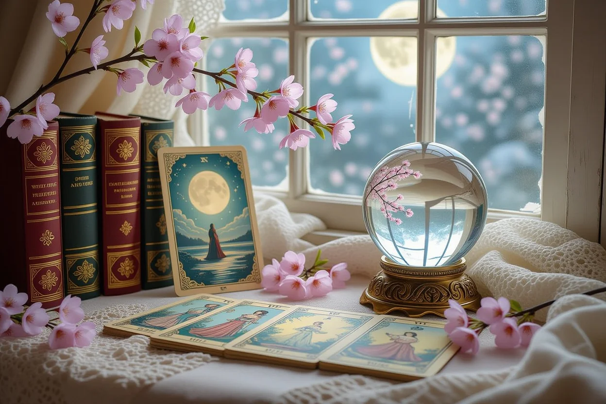 恋愛の過去現在未来を占うタロットスプレッドの美しい配置画像