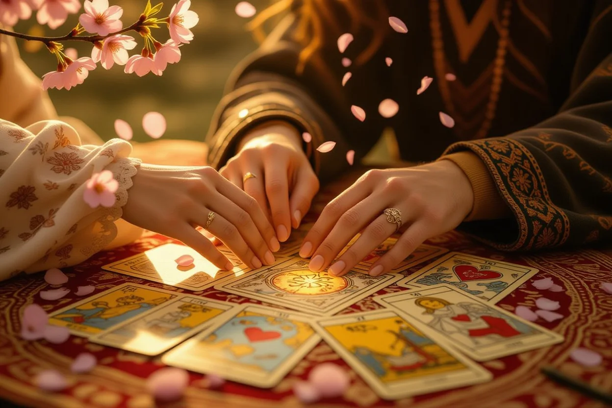 タロットカードを通じて恋愛関係の理解を深めるカップルの神秘的な瞬間
