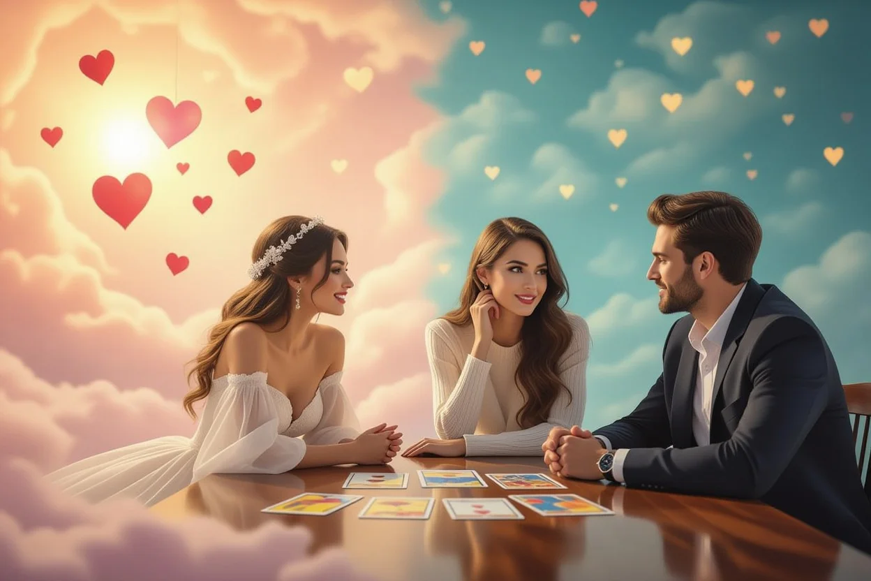 感情と現実の乖離を表現した恋愛タロットの対比イメージ