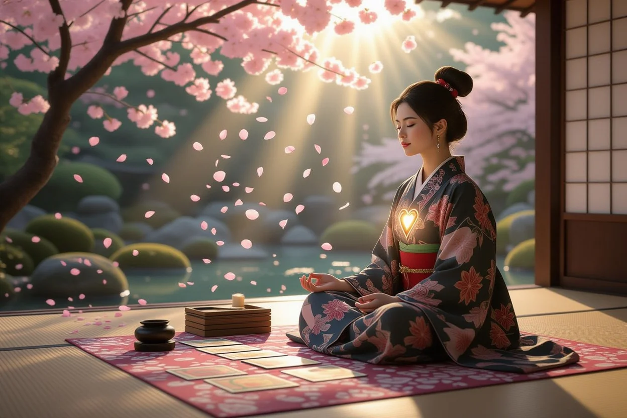 心の声を聞くタロット瞑想シーンと内なる導きの表現