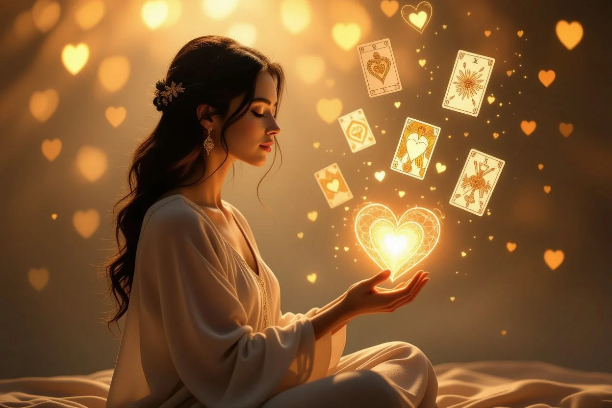 内面を見つめる女性と恋愛の深層心理を表現したスピリチュアルなイメージ