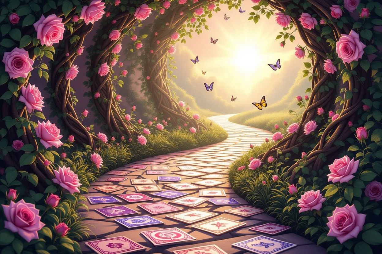 恋の迷宮から抜け出す道のりを表現した幻想的なタロット占いのイメージ