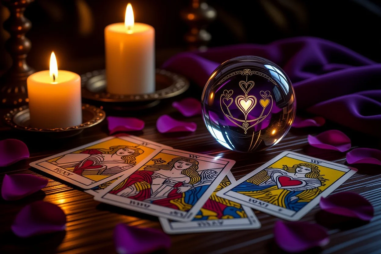 恋愛タロットカードと深層心理を表現した神秘的な占いシーン