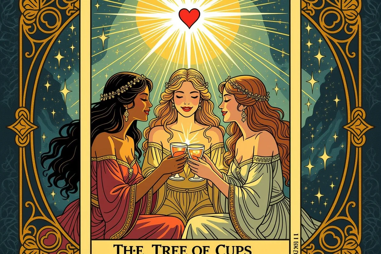 カップの3のタロットカード、恋愛における友情と祝福を表現