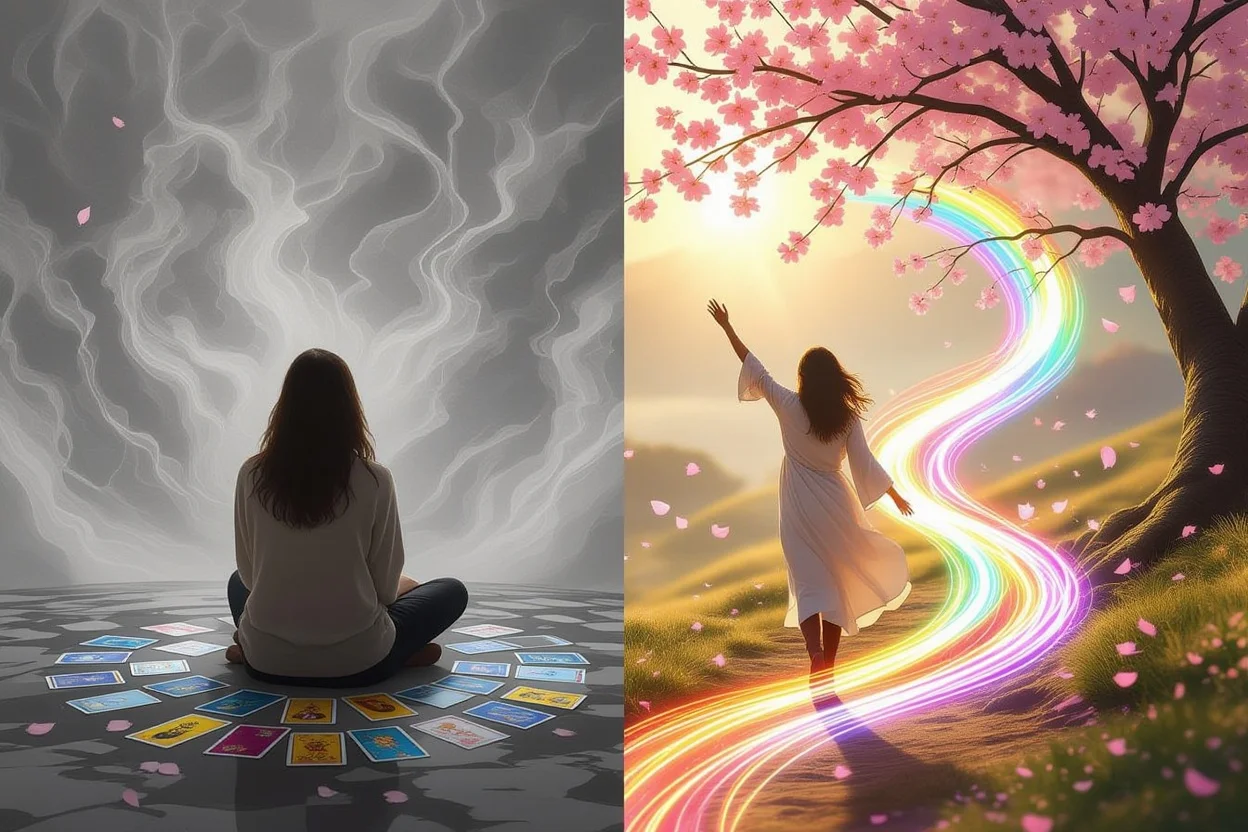 タロット占いによる恋愛の変化 - 停滞から行動への転換を表現したビフォーアフター