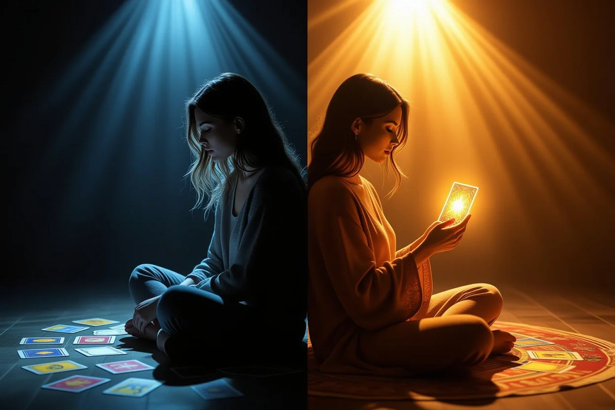 タロットの力で恋愛の停滞から行動への変化を表現した変身イメージ