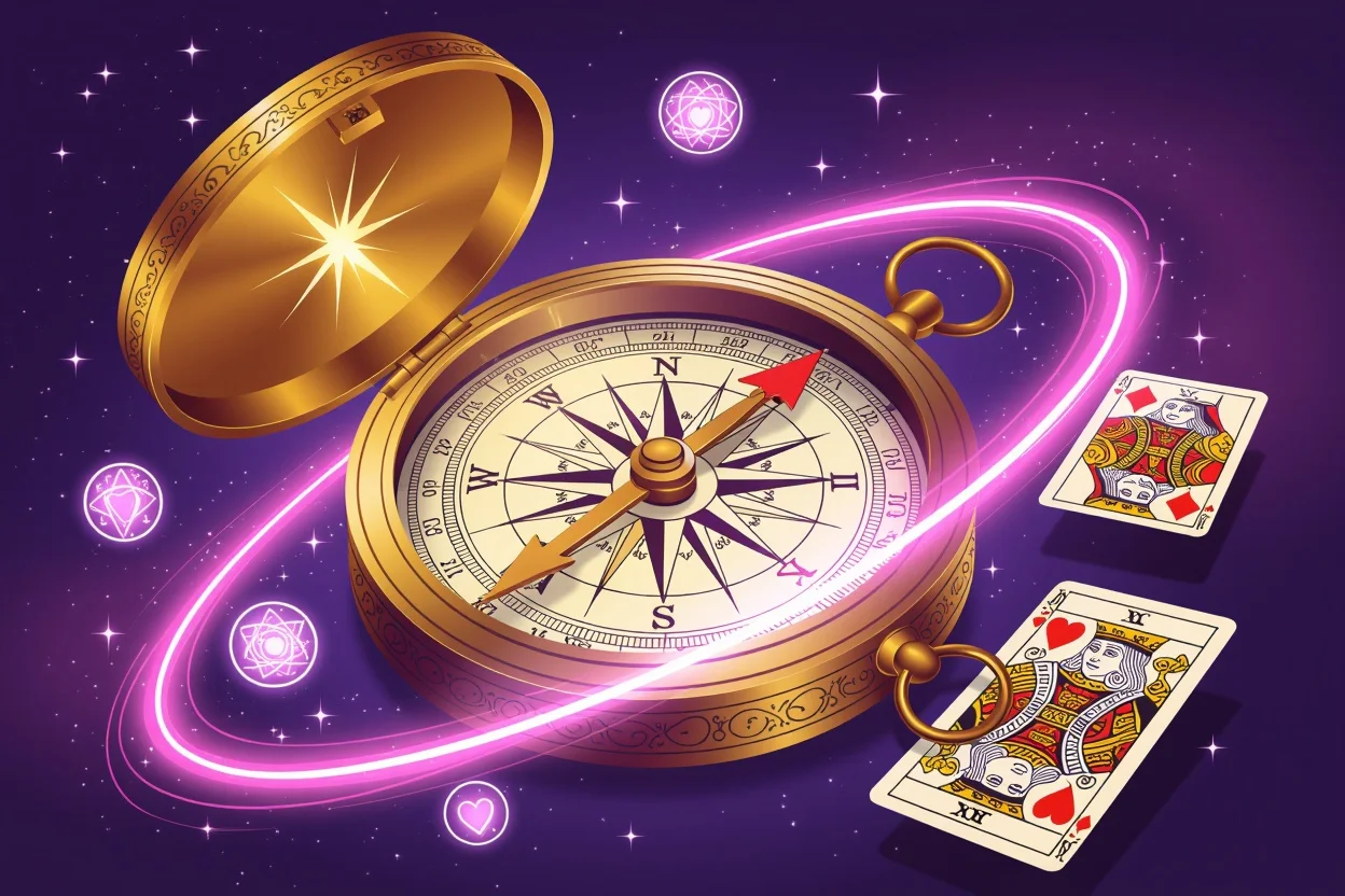 タロットカードと羅針盤が融合した恋愛の行動指針を表現したアート作品