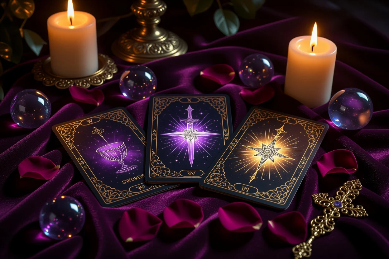 恋愛タロット占いの神秘的なカードリーディングシーン