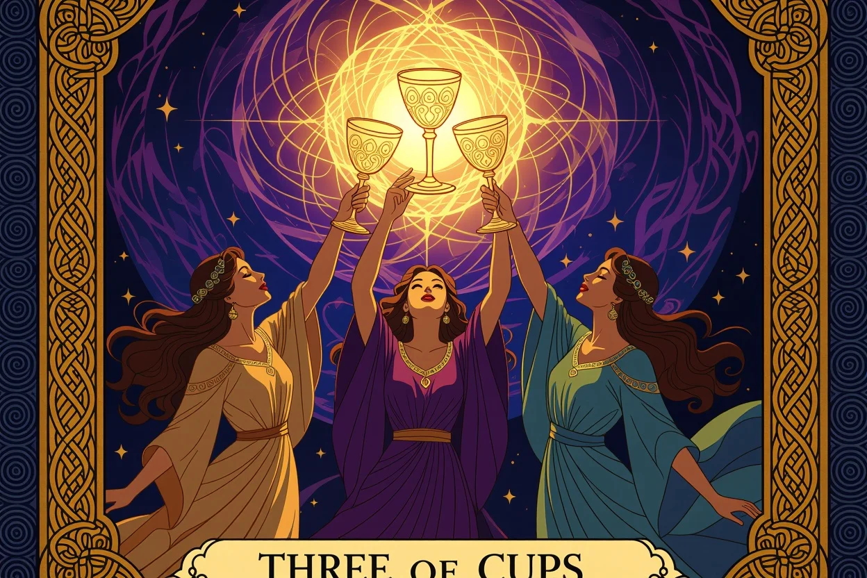 カップの3のタロットカードと深層心理を表現したイラスト