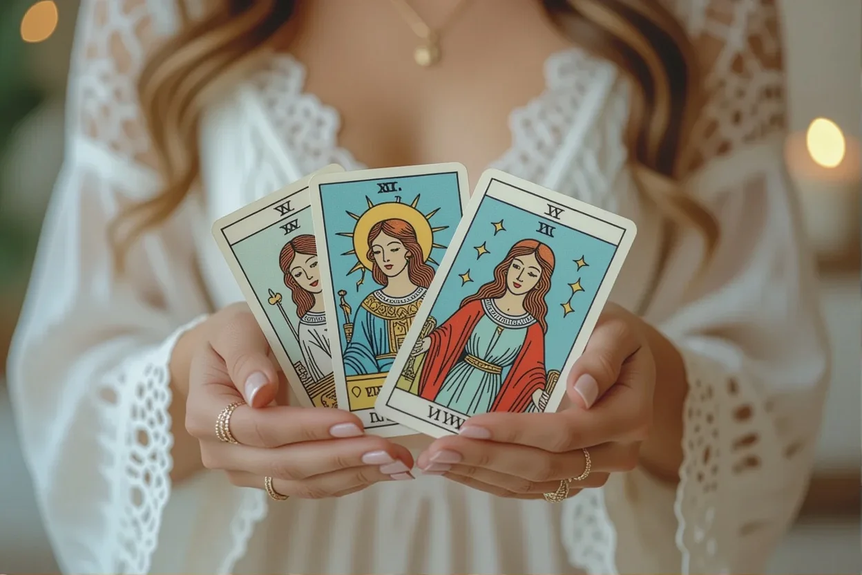 マイナーアルカナのカップスートを手に持つ恋愛タロット占いの場面