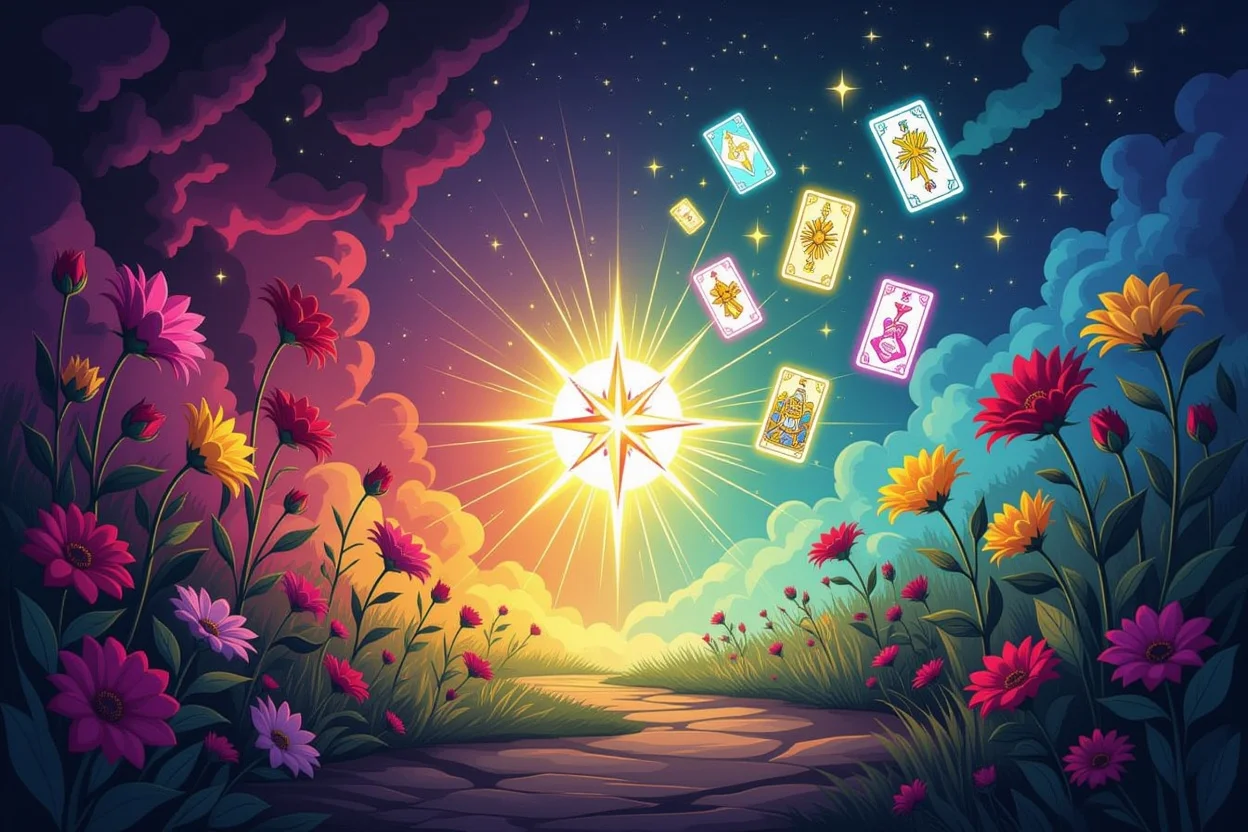 タロット占いで恋愛の不安から希望への変化を表現したアート