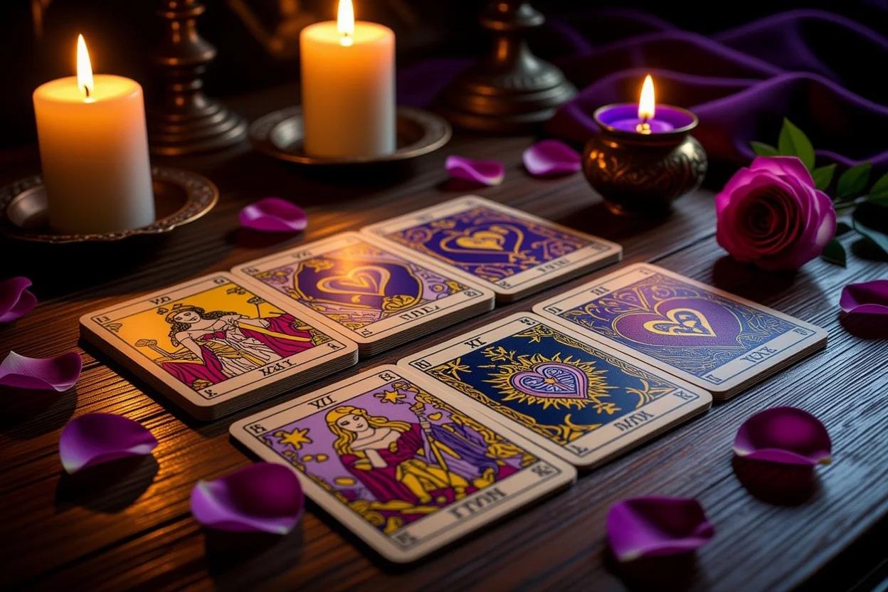 恋愛タロットカードの神秘的なリーディング風景