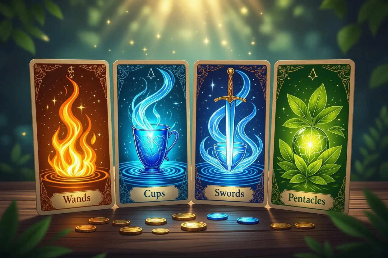 恋愛占いに使うマイナーアルカナ四つのスートの象徴的な配置