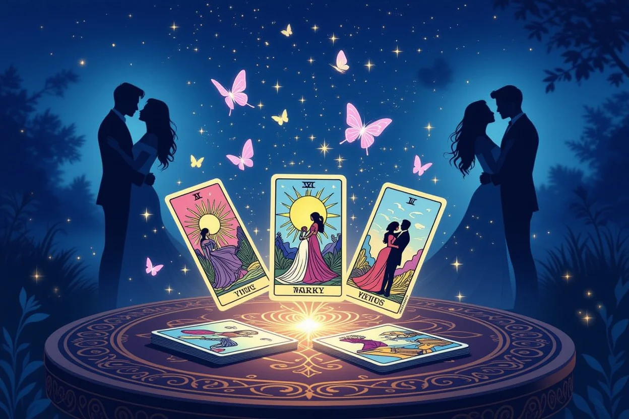 恋愛の未来を示すタロットカードの幻想的で神秘的な情景