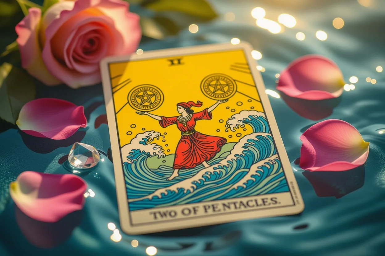 ペンタクルの2逆位置タロットカード・恋愛関係の優先順位の混乱を表現