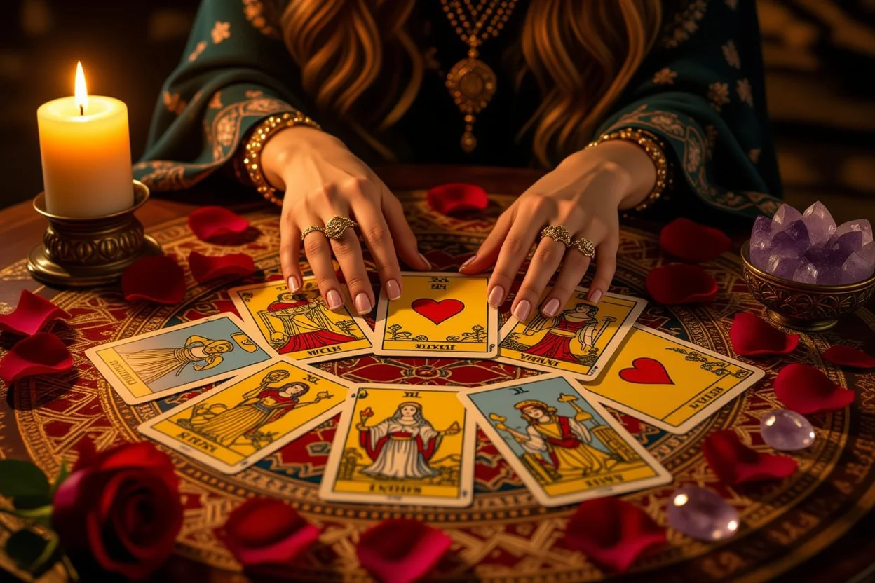 恋愛タロットカードで未来の愛を掴むイメージ