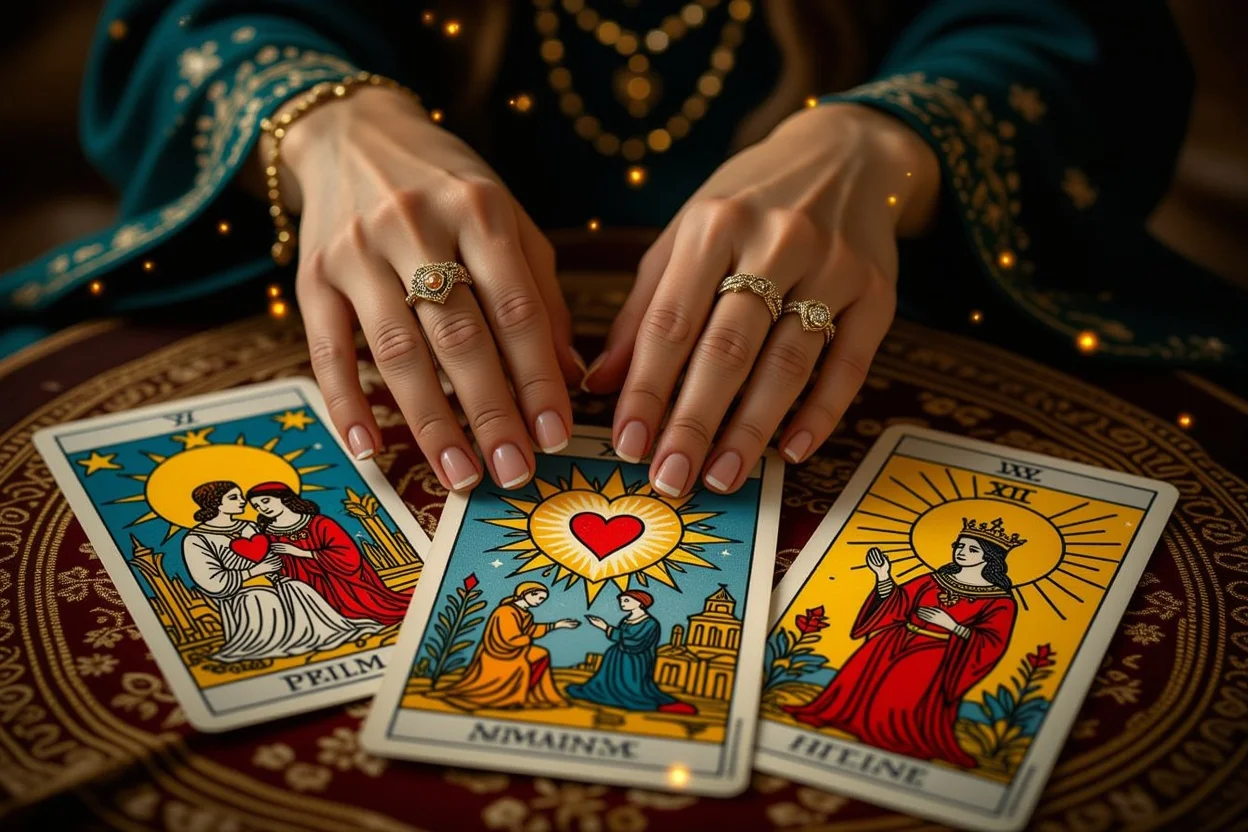 恋愛タロットカードの隠されたメッセージを読み取る神秘的な手の動き