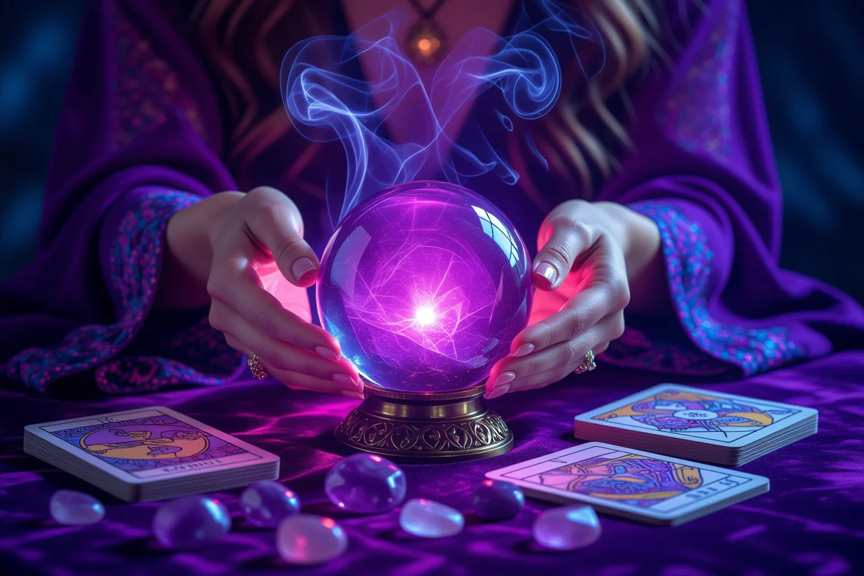 タロット占い師による恋愛相談の神秘的なシーン