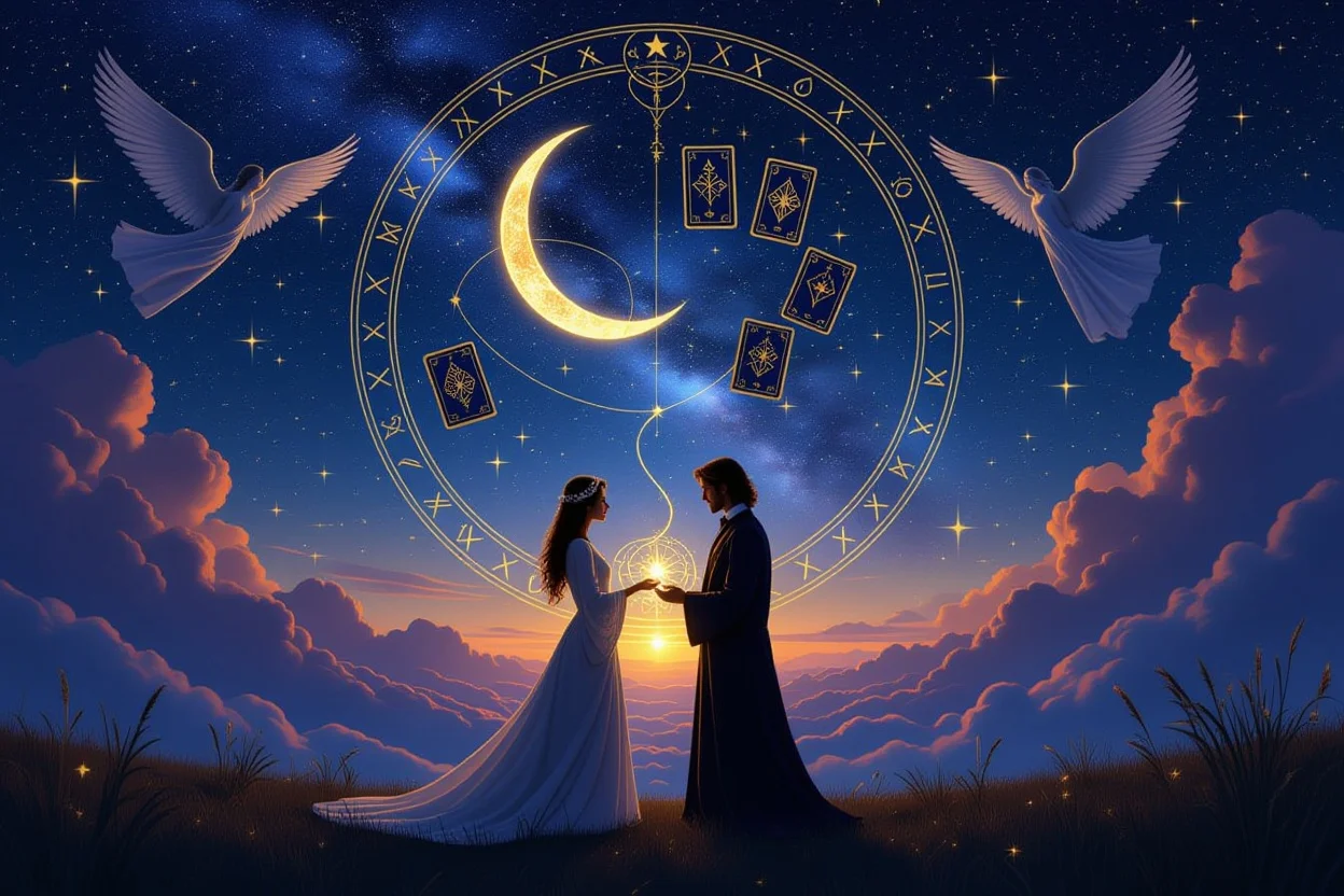 運命の出会いを導く天の神秘的な恋愛ガイダンスと星空のタロット