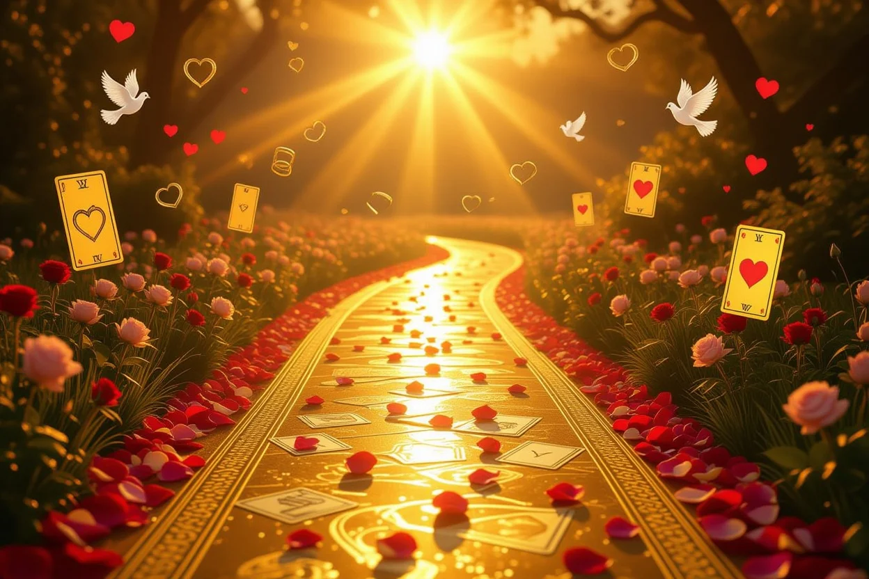 タロットが導く恋愛成就への希望の道のスピリチュアルイメージ