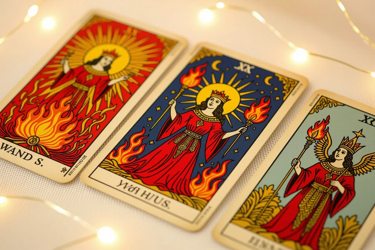 ワンドスートのタロットカード・情熱と愛の炎を表現した美しいイラスト