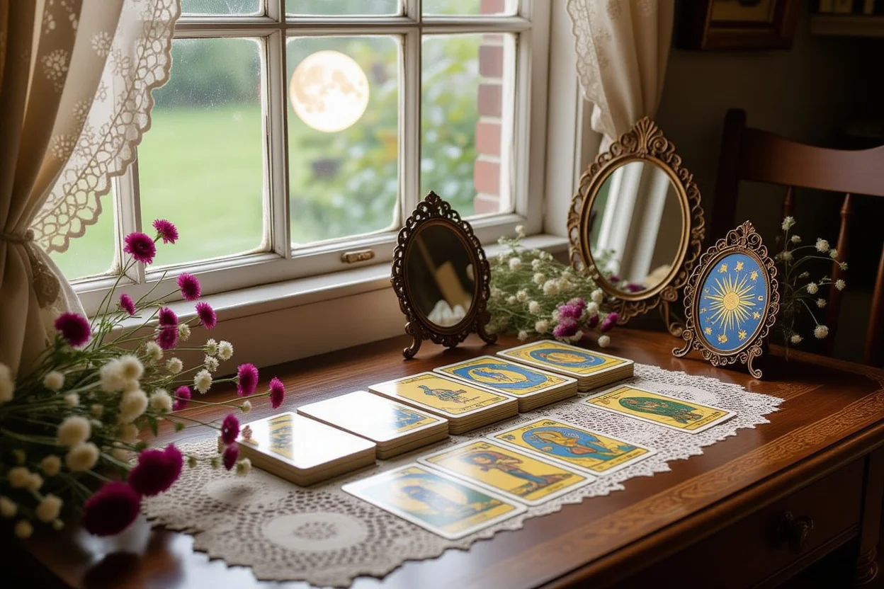 恋愛の未来を占うタロット・月光に照らされたロマンチックな占い空間