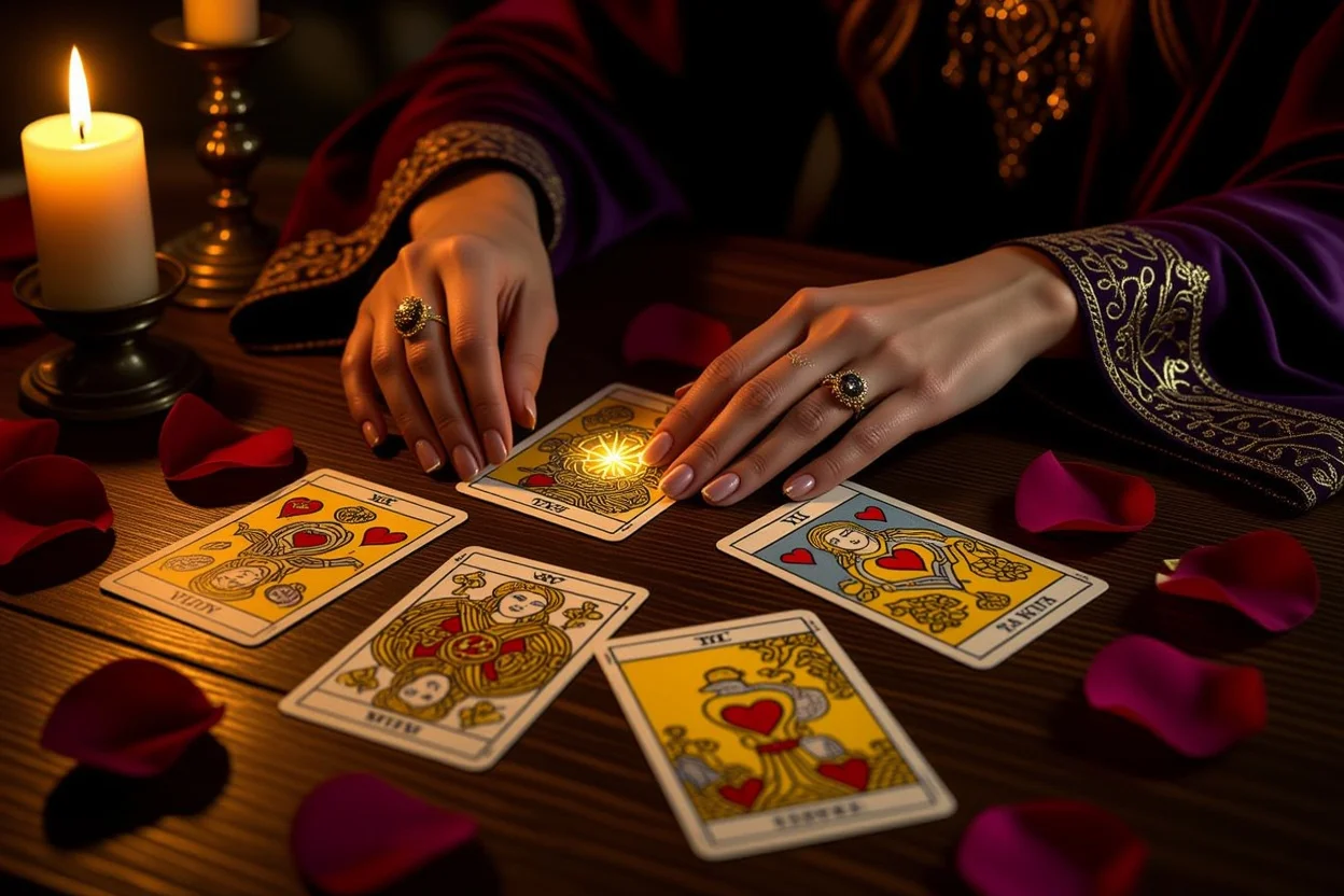 恋愛タロットカードリーディングの神秘的なシーン