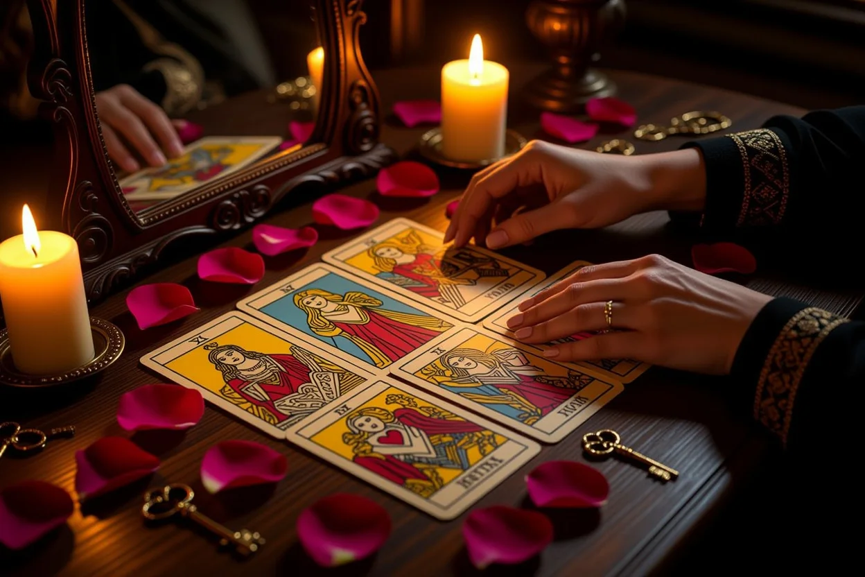 恋愛タロット占いで自己理解を深める女性の手とカード