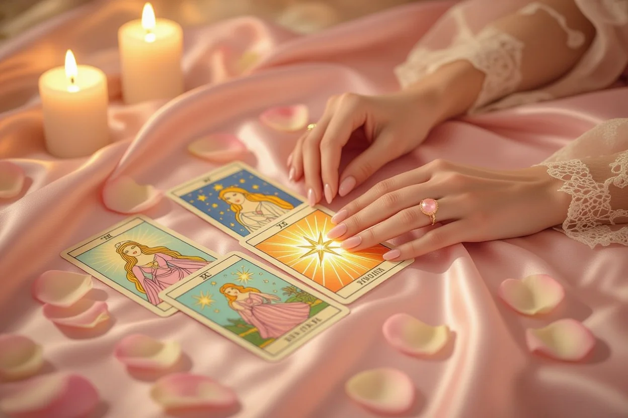 恋愛タロット占いのカードスプレッド、自分磨きと内面の魅力開花のイメージ