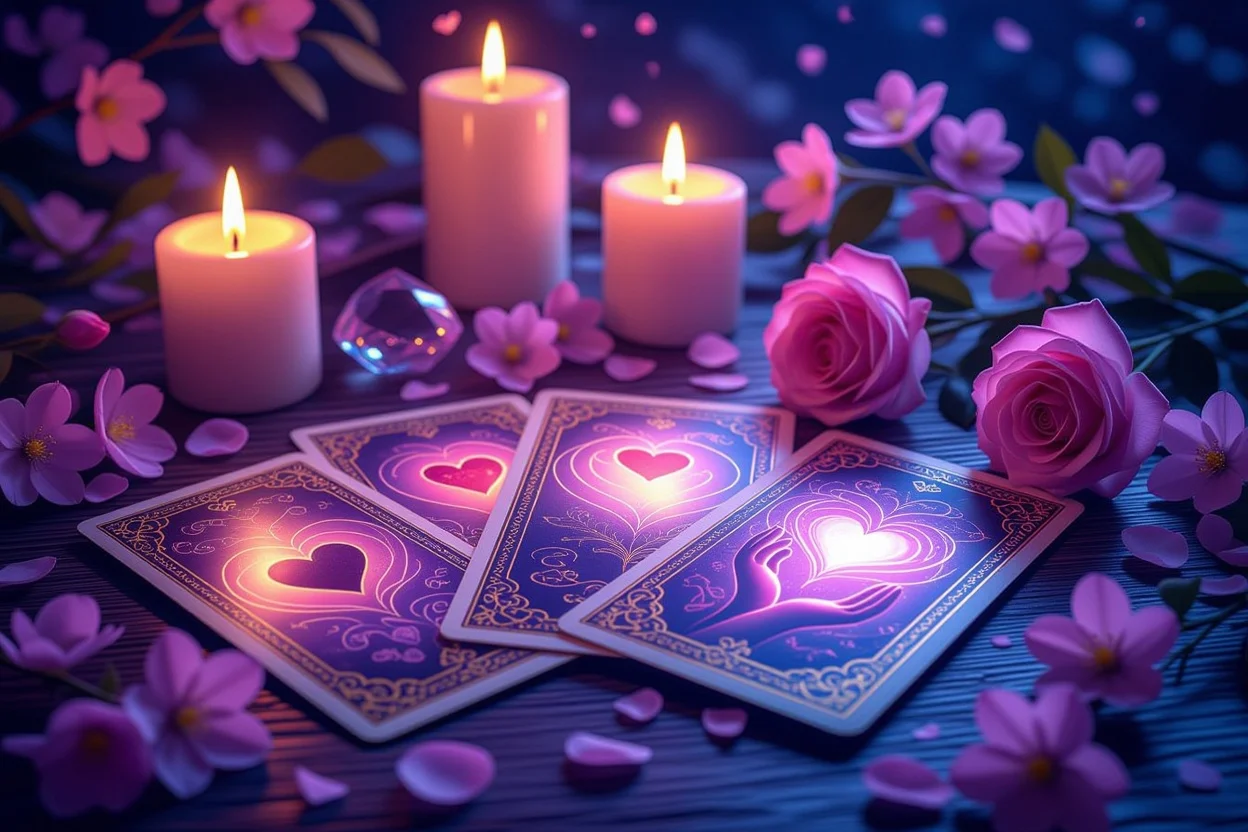 恋愛タロットカードと神秘的な雰囲気の占い風景