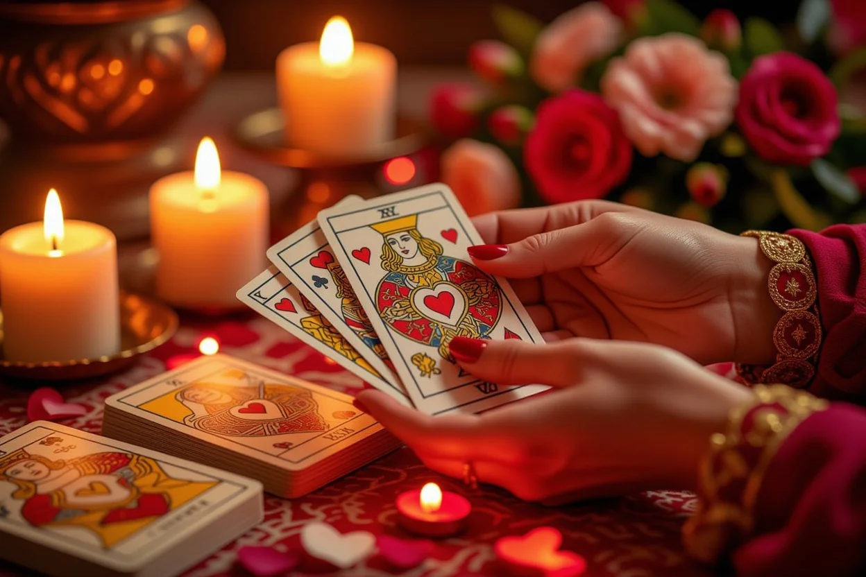 具体的な恋愛アドバイスを示すタロットカードと愛のシンボル