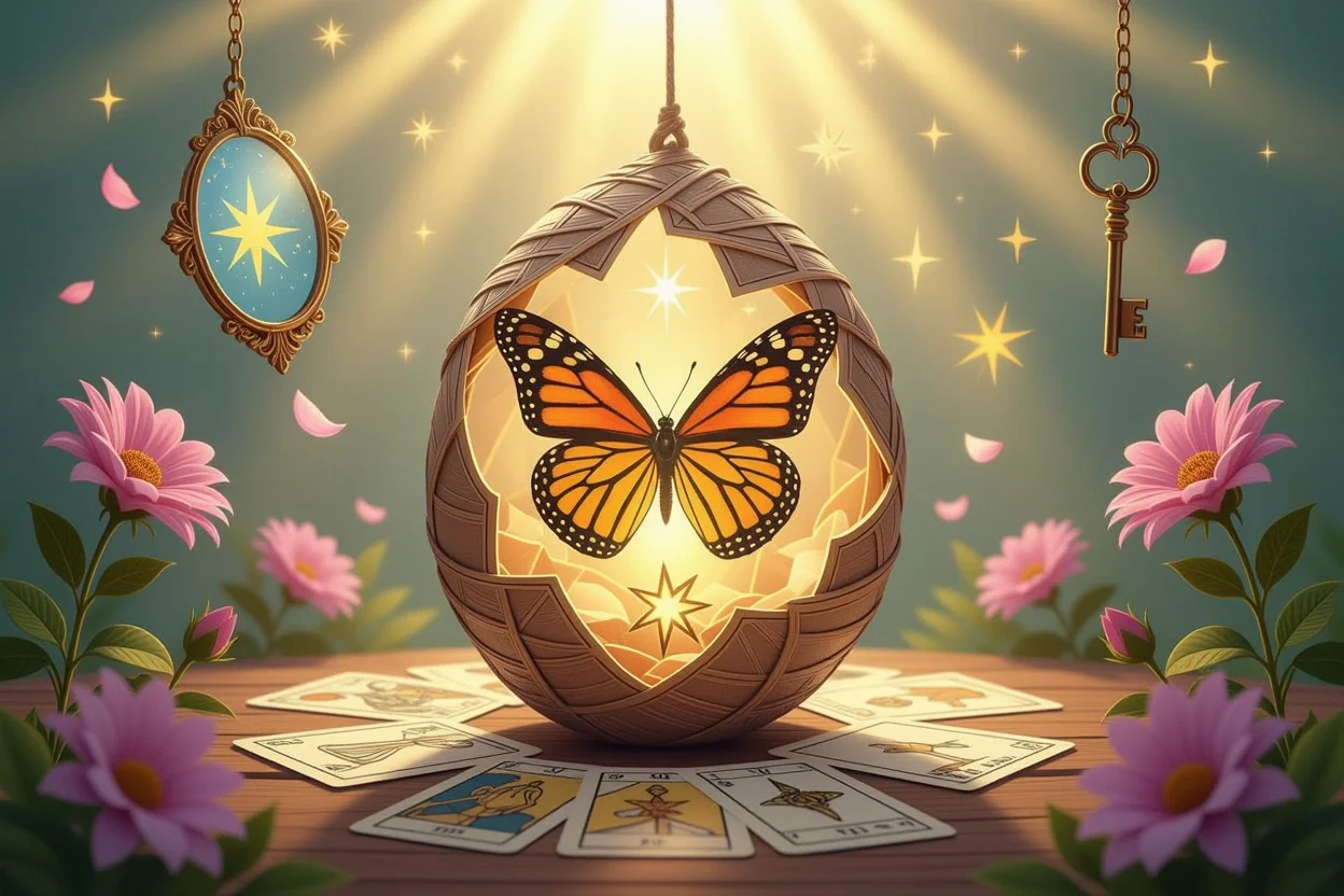 タロットを通じた恋愛の自己変革と成長のイメージ