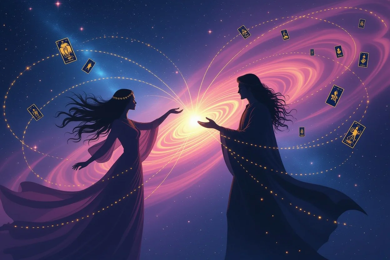 魂の繋がりを表現する神秘的なイメージ、運命の相手との魂の絆とスピリチュアルな愛