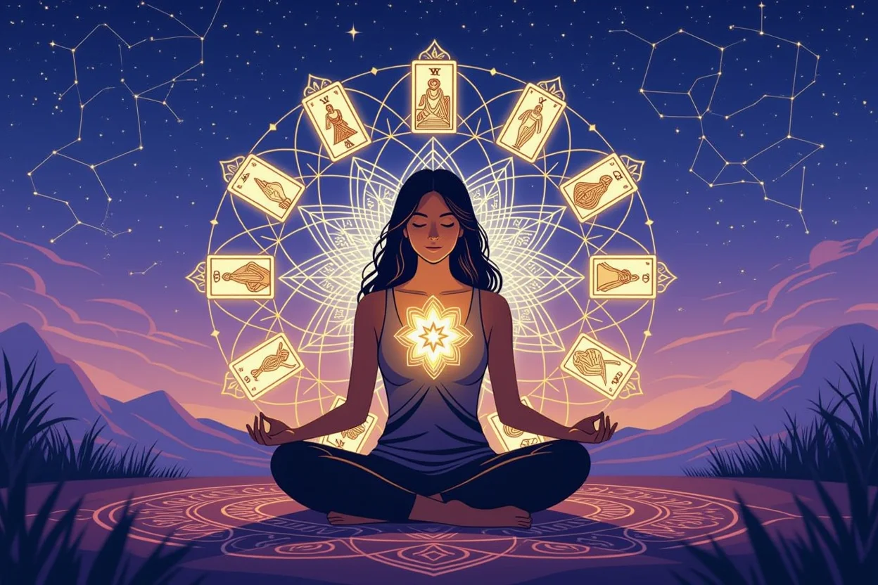 内面を見つめる瞑想とタロットカードで自己理解を深める場面