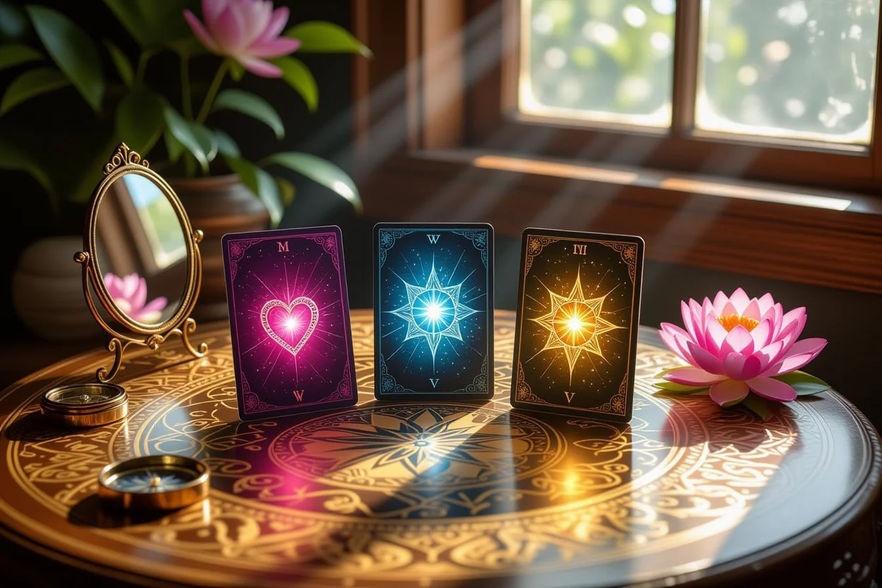 恋愛力向上のための3つの質問を表現したタロットスプレッド