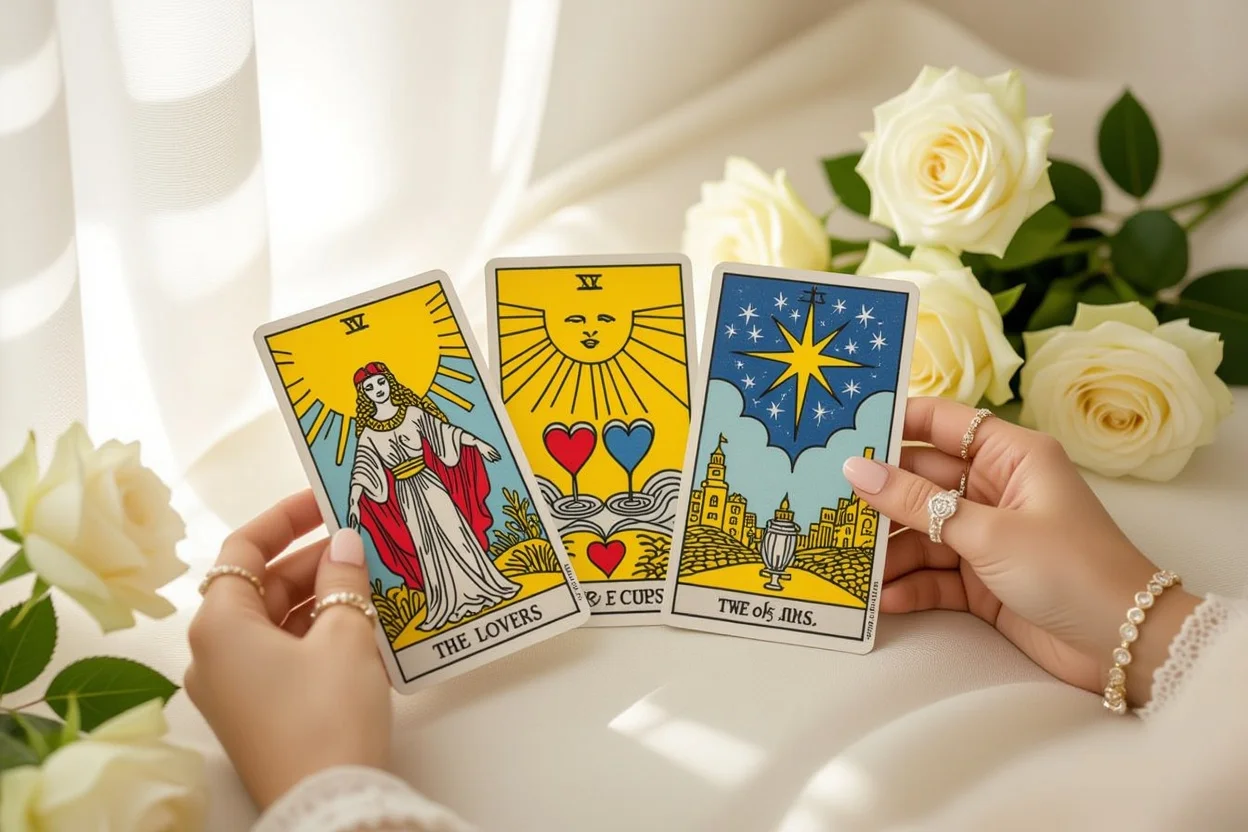 恋愛関係を占う3枚のタロットカードスプレッド、恋人のカードと希望の星