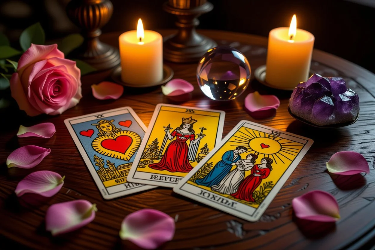 恋愛タロット占いのカードと神秘的な雰囲気の画像