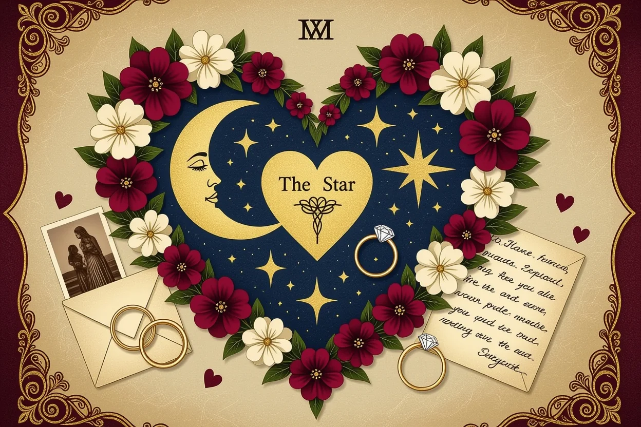 恋愛関係の現実を示すタロットカードのアート構成