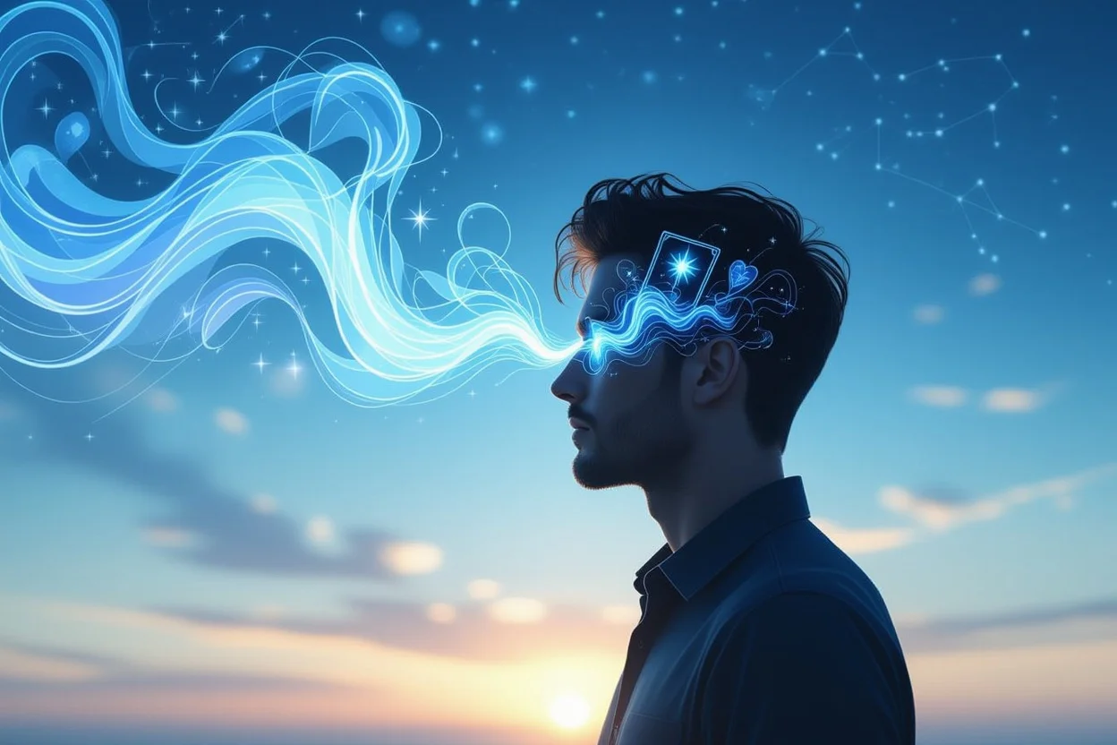 男性の深層心理を表現した幻想的なイラスト、タロットで読み解く本音