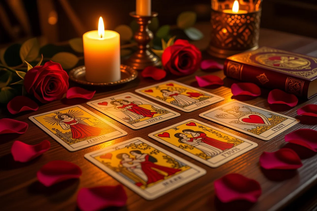 恋愛タロットカードリーディングの神秘的な雰囲気の画像