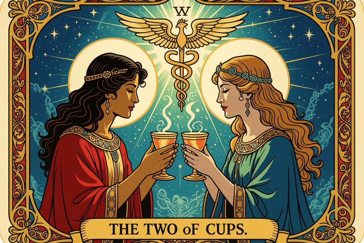 カップの2のタロットカードと関係性の調和を表す画像