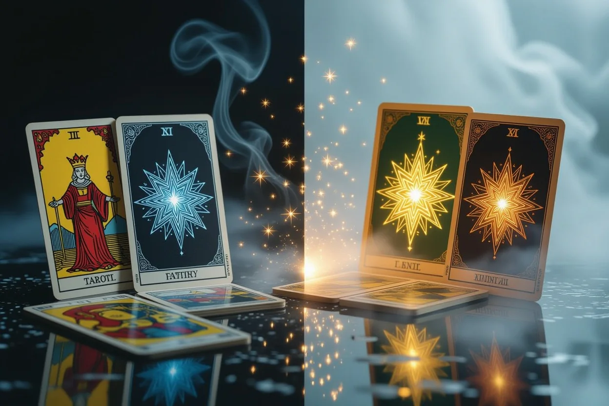 タロットカードの表面的な意味と隠された真のメッセージの対比