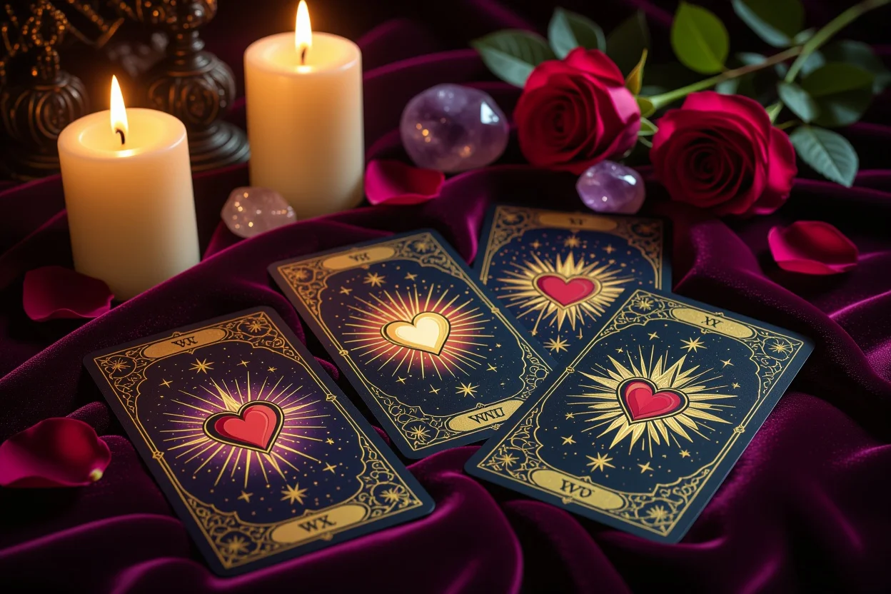 恋愛タロットカードで本当の望みを見つける神秘的なタロット占いの様子