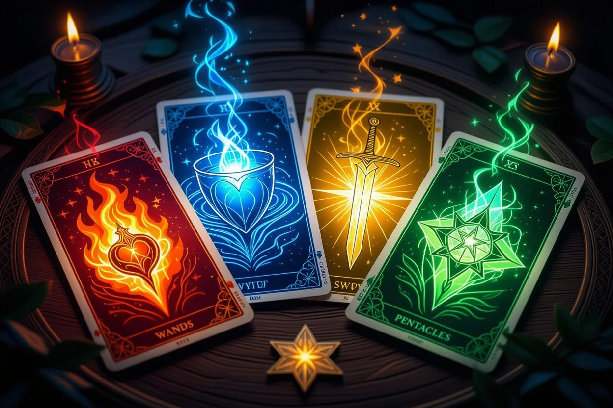 ワンド・カップ・ソード・ペンタクルの4つのスートを表す恋愛タロットカード