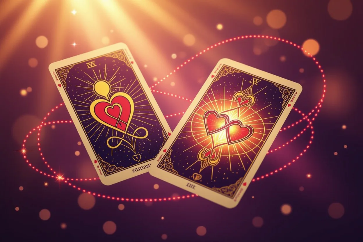 運命の糸で結ばれた恋愛タロットカード、ソウルメイトの絆を表現