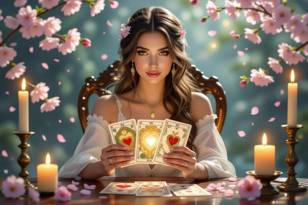 タロットカードで恋愛運を占う女性のイメージ、運命の相手との絆を深める