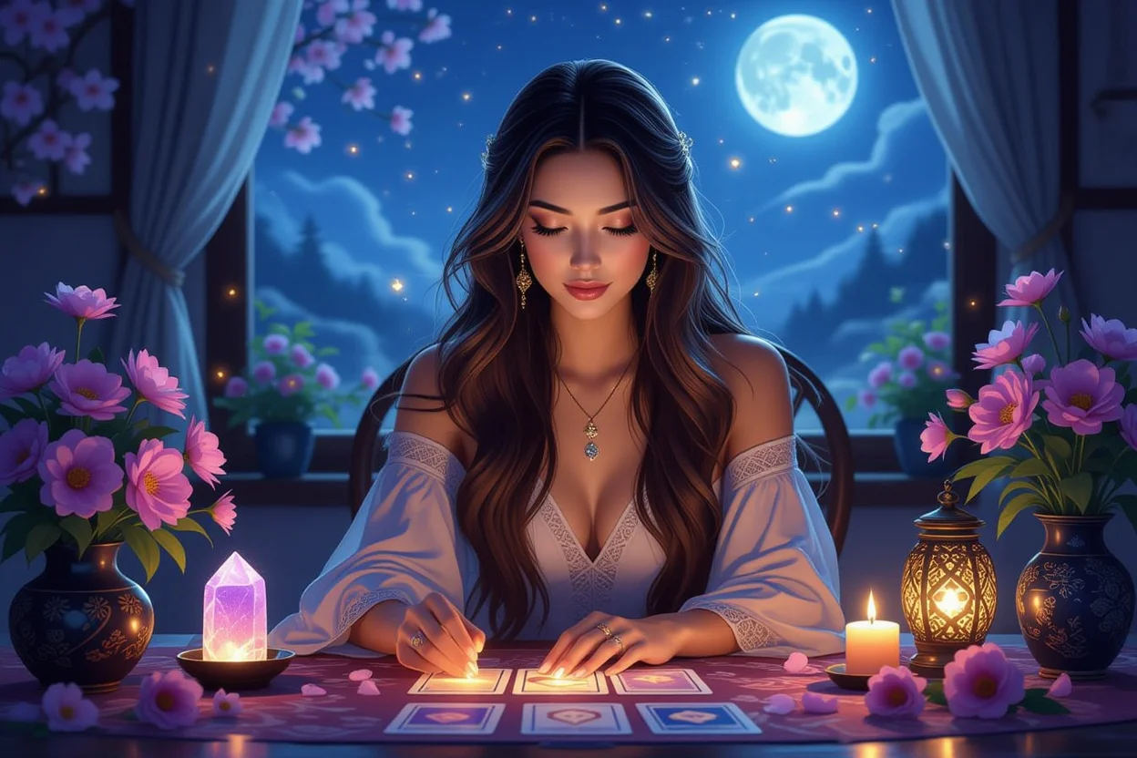 恋愛タロット占いを行う女性 - 未来を創造するポジティブなリーディング