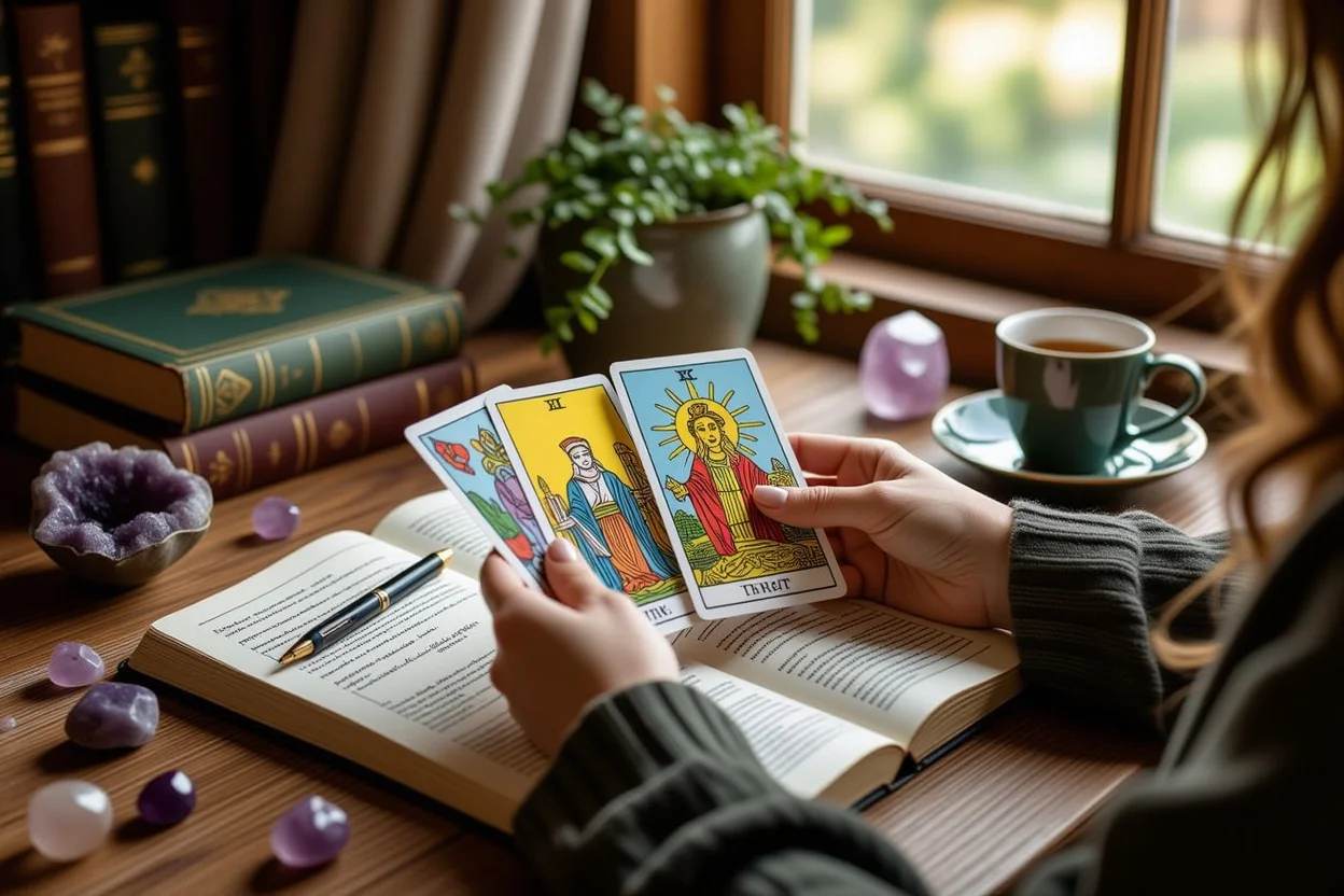 タロットカードから具体的な行動プランを立てる人の手元