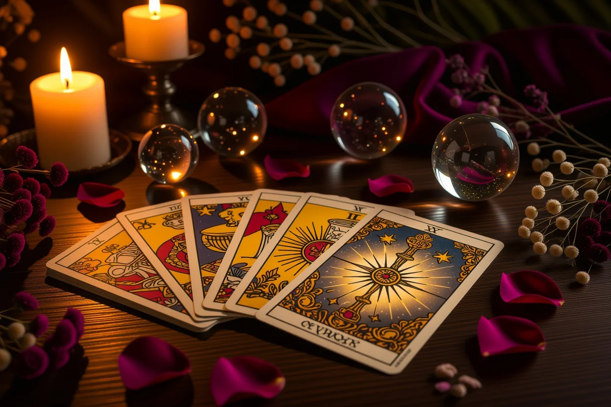 恋愛タロットカードと神秘的な占いの雰囲気