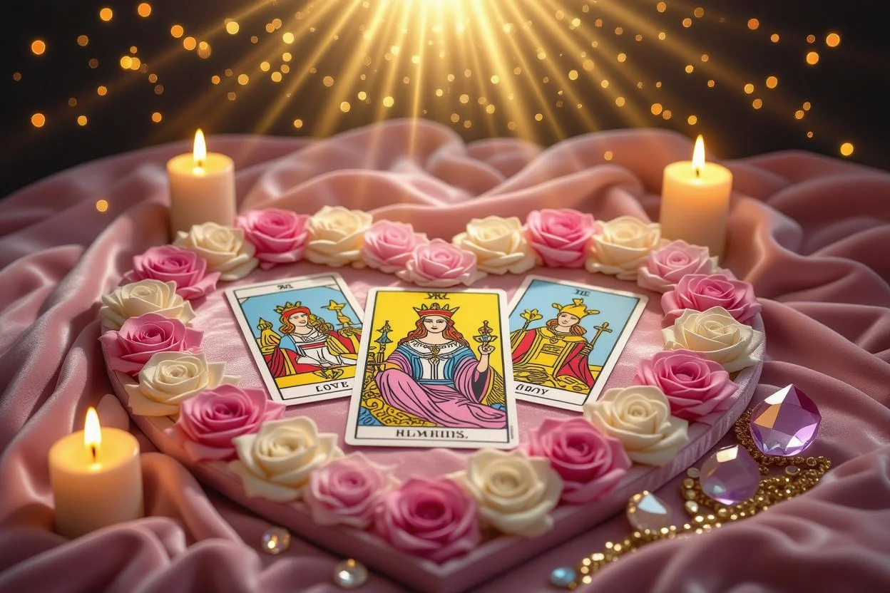 ハート形に配置された恋愛タロットカードスプレッド